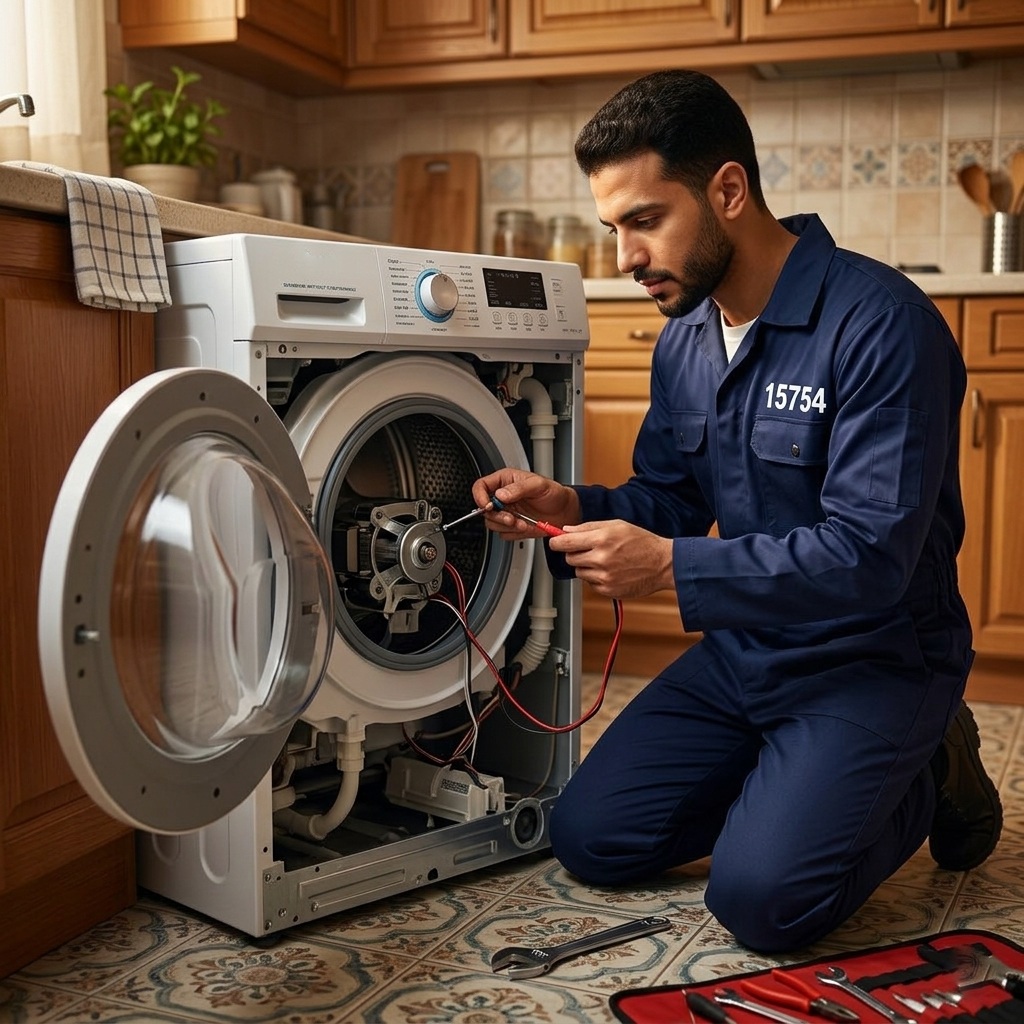 فني يقوم بصيانة غسالة سامسونج